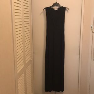 Long navy crossover cotton jersey dress -New